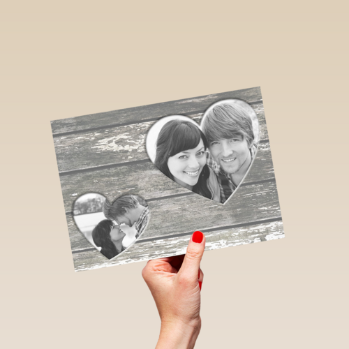 fotokaart hout met twee hartjes