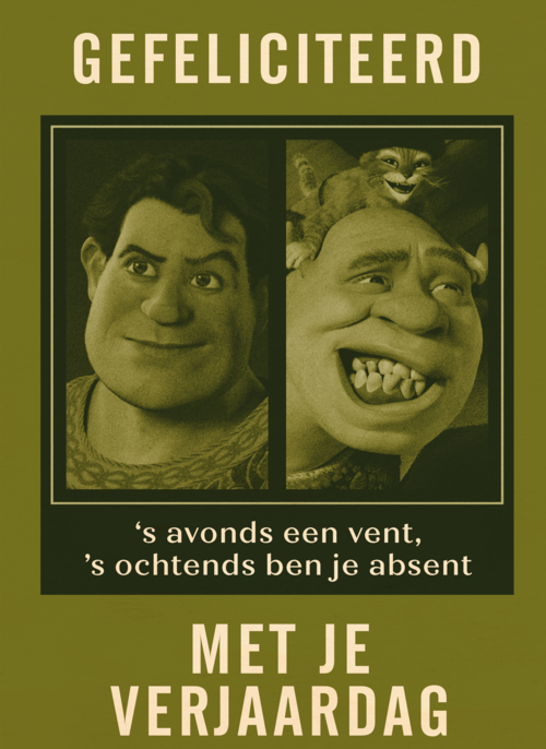 Shrek verjaardagskaart savonds een vent