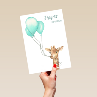 Geboorte Kaart Giraffe Blauw