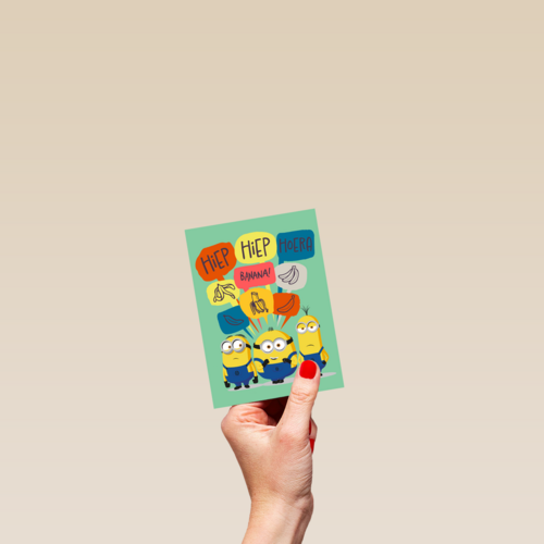 Verjaardagskaart de Minions hiep hiep hoera banana