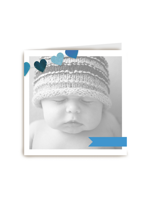fotokaart vierkant baby blauw hartjes