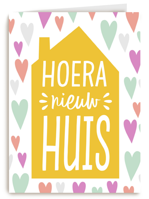 Kaart Hallmark | Felicitatie Nieuwe Woning | Hoera Nieuw Huis Me Hartjes
