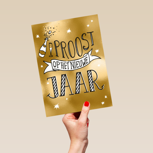 nieuwjaarskaart hip goud proost op het nieuwe jaar