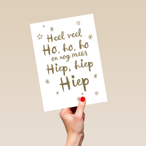 kerstkaart sterren Heel veel ho ho ho en meer hiep hiep hiep