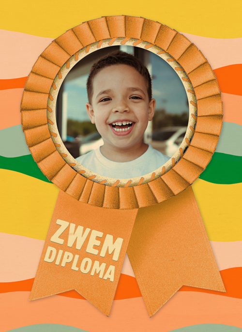 Houten Kaart Zwemdiploma | Houten Kaart Hallmark | Zwemdiploma | Zwemdiploma Fotokaart Lintje