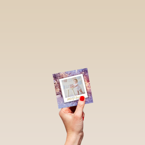 Kerst fotokaart stijlvol baby met kruk