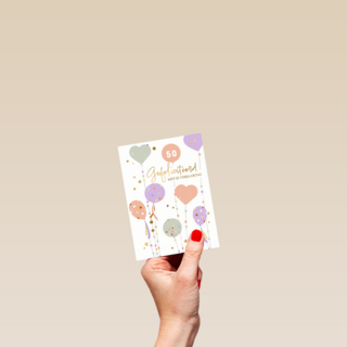 Verjaardagskaart ballonnen en hartjes leeftijd