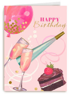 verjaardag kaart happy birthday taart en bubbels