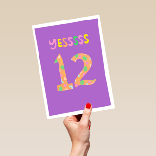 Verjaardagskaart yessss 12 tiener meisje