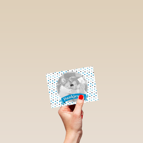 fotokaart wit met blauwe stipjes dank je wel