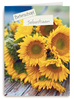beterschapskaart met zonnebloemen