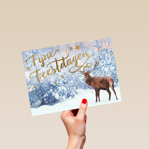 Rendier kerstkaart winter tafereel