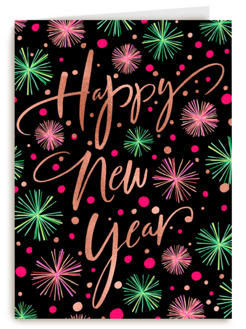 Kaart Hallmark | Nieuwjaar | Nieuwjaarskaart Klassiek Getekend Vuurwerk Happy New Year