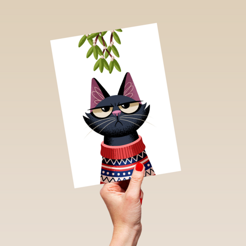grumpy kat under the mistletoe