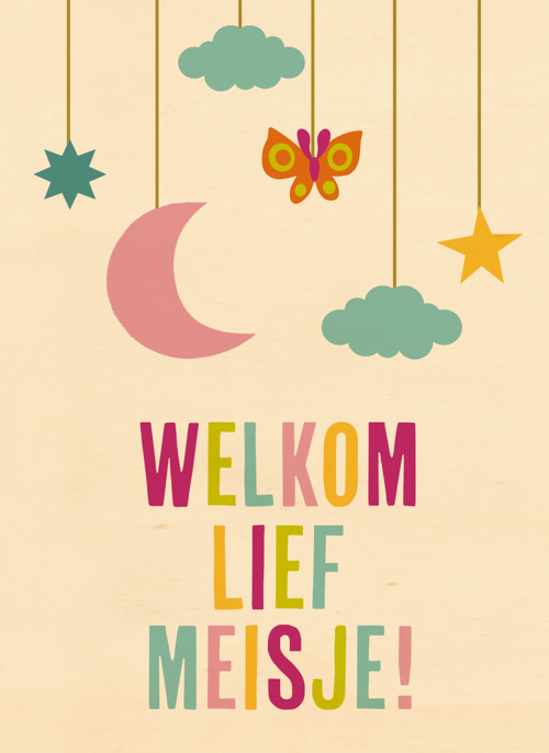 Houten Kaart Geboorte Felicitatie | Houten Kaart Hallmark | Geboorte Felicitatie | Geboortefelicitatie Welkom Lief Meisje Kleurrijk