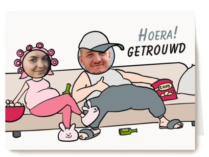 Pas getrouwd kaart couch potatoes