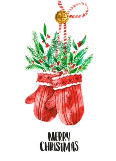 Kerstkaart handschoenen met kersttakken