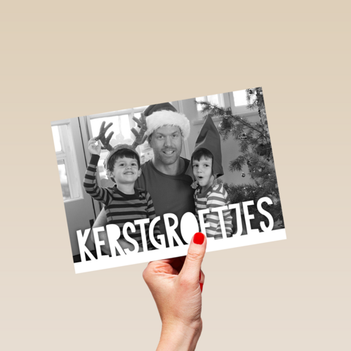 fotokaart met kerstgroetjes als tekst