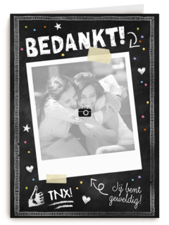 fotokaart krijtbord zwart wit bedankt