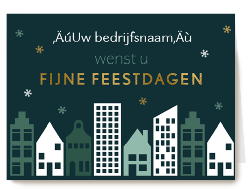 kerstkaart met een stad tijdens de nacht