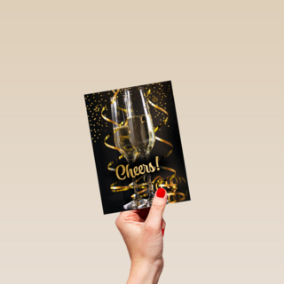 cheers with a glass champagne and confetti