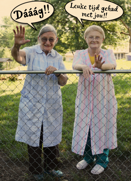 Houten Kaart Afscheid | Houten Kaart Hallmark | Afscheid | Twee Dames Op Leeftijd Daaag Leuke Tijd Gehad Met Jou