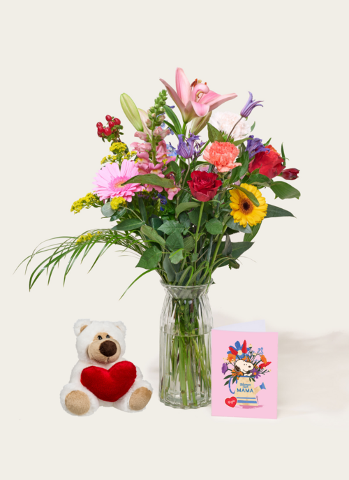 Boeket Bloemen Amalia Met Beer Hartje | Hallmark Cadeau Bloemen En Planten |