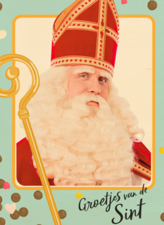 Sinterklaaskaart Groetjes van de Sint blauw kader