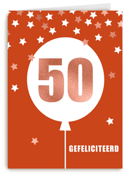Verjaardagskaart leeftijden 50 ballon rood