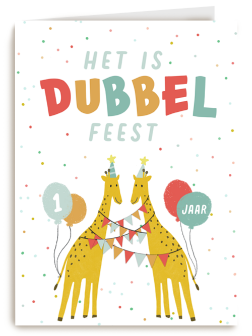 dubbel feest met twee giraffen en confetti