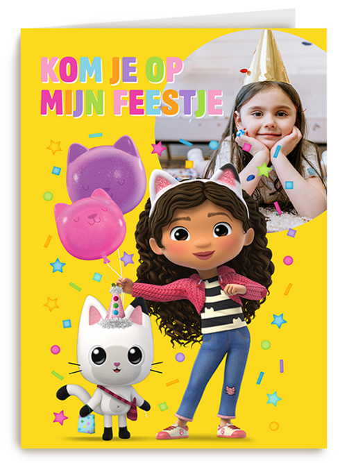 Fotokaart Kinderfeest | Fotokaart Hallmark | Kinderfeest | Gabbys Dollhouse Kom Je Op Mijn Feestje Foto