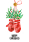Kerstkaart handschoenen met kersttakken