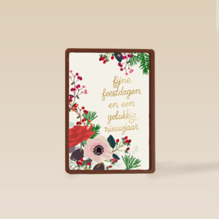 Kerstkaart klassiek bloemen en kersttak