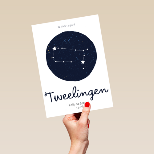 verjaardag kaart sterrenbeeld tweelingen
