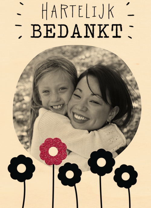 Houten Kaart | Bedankt Met Vijf Bloemen
