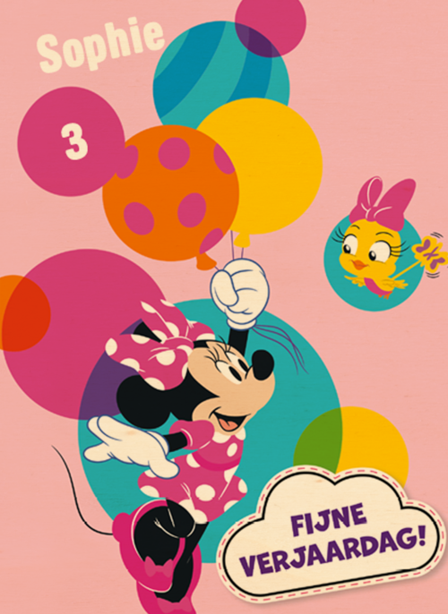 Minnie Mouse verjaardagskaart ballonnen