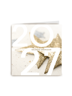 nieuwjaarskaart met gouden sterren en tekst gelukkig nieuwjaar 2025