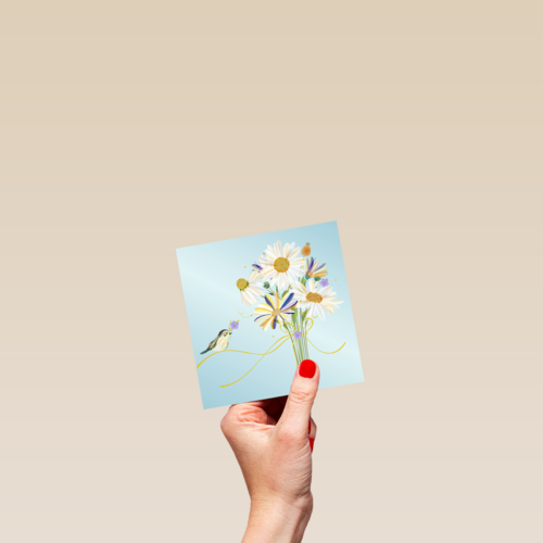Blanco kaart vogel met bloemen