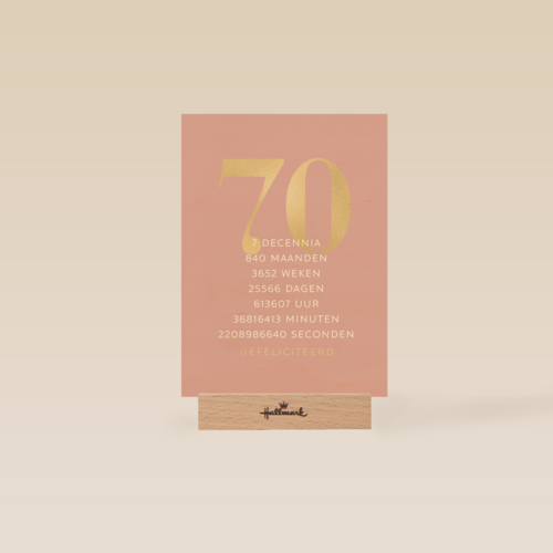 Verjaardagskaart 70 roze gouden letters