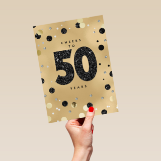 Verjaardagskaart leeftijden man vrouw 50 goud met stippen