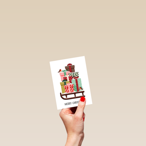 kerstkaart hip slee met cadeautjes folio