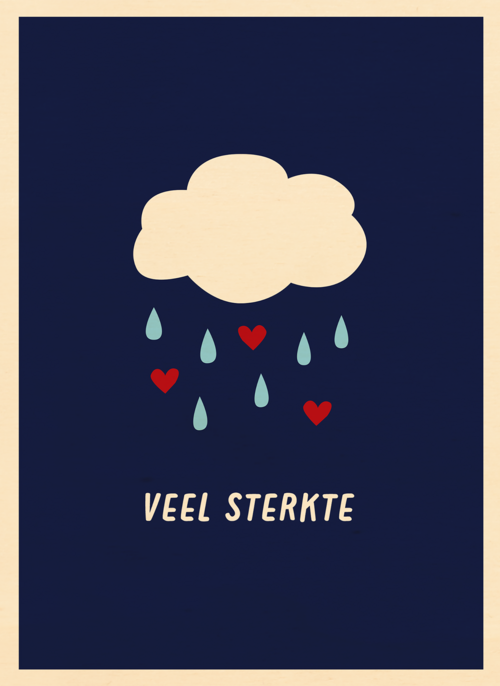 Houten Kaart Condoleance Kaarten | Houten Kaart Hallmark | Condoleance Kaarten | Sterkte Kaart Wolkje Met Hartjes Regen