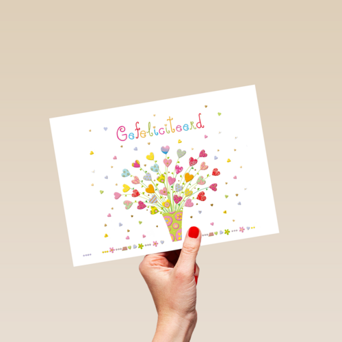 gefeliciteerd kaart vrouw klassiek bloemen hartjes turnowsky