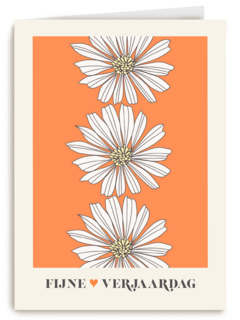 Verjaardagskaart oranje met bloemen