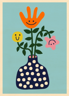 Zomaar kaartje vaas met bloemen smileys