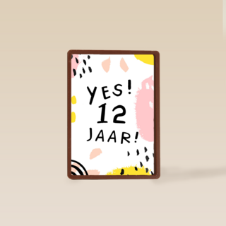 Verjaardagskaart meisje 12 yes roze geel