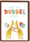 dubbel feest met twee giraffen en confetti