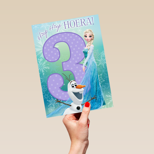 verjaardag kaart frozen 3 drie hiep hiep hoera elsa olaf