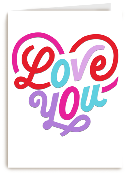 Valentijnskaart love you felle kleuren