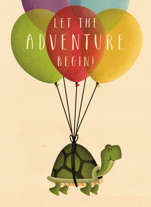Houten Kaart Emigratie Fijne Reis | Houten Kaart Hallmark | Emigratie Fijne Reis | Schildpad Aan Ballonnen